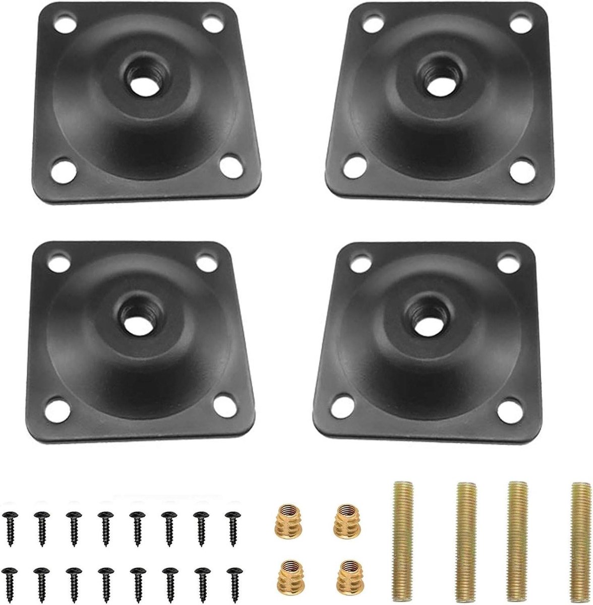 Allecto Plus - 4-delige Meubelmontageplaten Set Zwart - Pootmontage - Voor Bank Stoel Kleerkast Eettafel