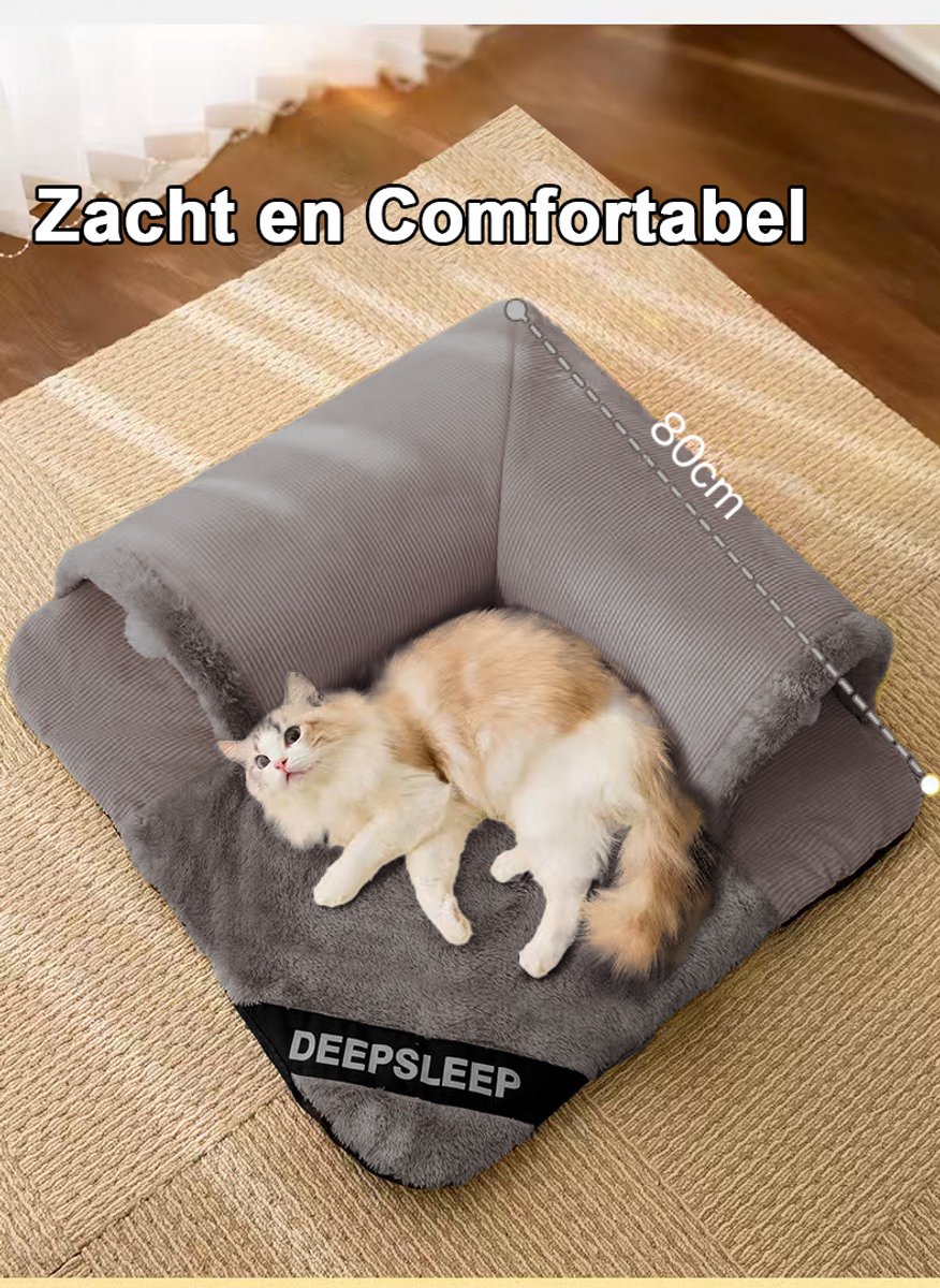 Kattenspeelgoed - Kattentunnel - Grijs - Verwijderbaar en wasbaar - Spelen en slapen in één - XL (80*80*28cm)