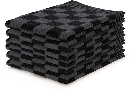 LINNICK Keukendoeken Set Blok Zwart – 50x50 – Set van 6 – Geblokt – Blokdoeken – 100% katoen – Keukendoek – handdoeken