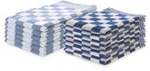 LINNICK Theedoeken en Keukendoeken Set Blauw - Set van 12 – Geblokt – Blokdoeken – 100% katoen – 6 Horeca Theedoeken – 65x65cm - 6 Keukendoeken - 50x50cm