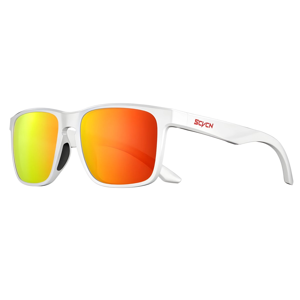 SCVCN® S235-QTC-03 | Zonnebril Piloten | Gepolariseerd Wayfarer Classic Zonnebril | Rechthoekig | Bril Hipster| Vierkant Rechthoekige | Carnavalsbril | Festival bril | Retro Zonnebril | Zonnebril Dames & Heren | Wit Montuur | Parelmoer Oranje Glazen