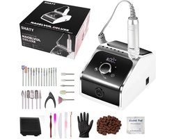 SHATY® Draadloze Nagelfrees Set – 35.000RPM Elektrische Nagelvijl voor Manicure & Pedicure – Inclusief 25 Bitjes, 100 Schuurrolletjes, Voetpedaal & 9 Accessoires