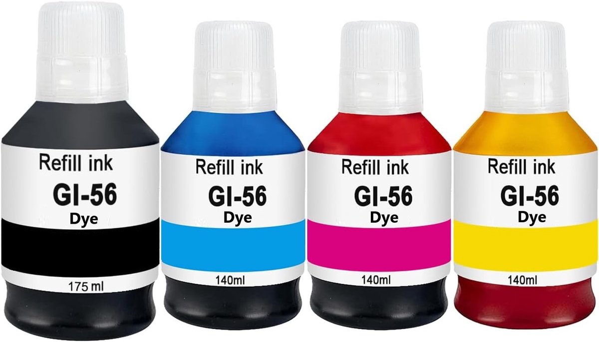Huismerk geschikt voor Canon GI-56 Inkt - 4 flessen - Geschikt voor GX5050 - GX6550 - GX6050 - GX7050