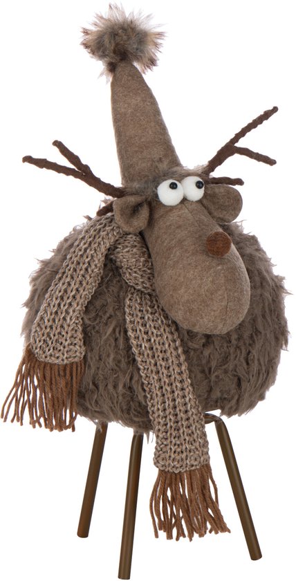 J-Line figurine Renne Chapeau + Écharpe - polyrésine - brun - medium