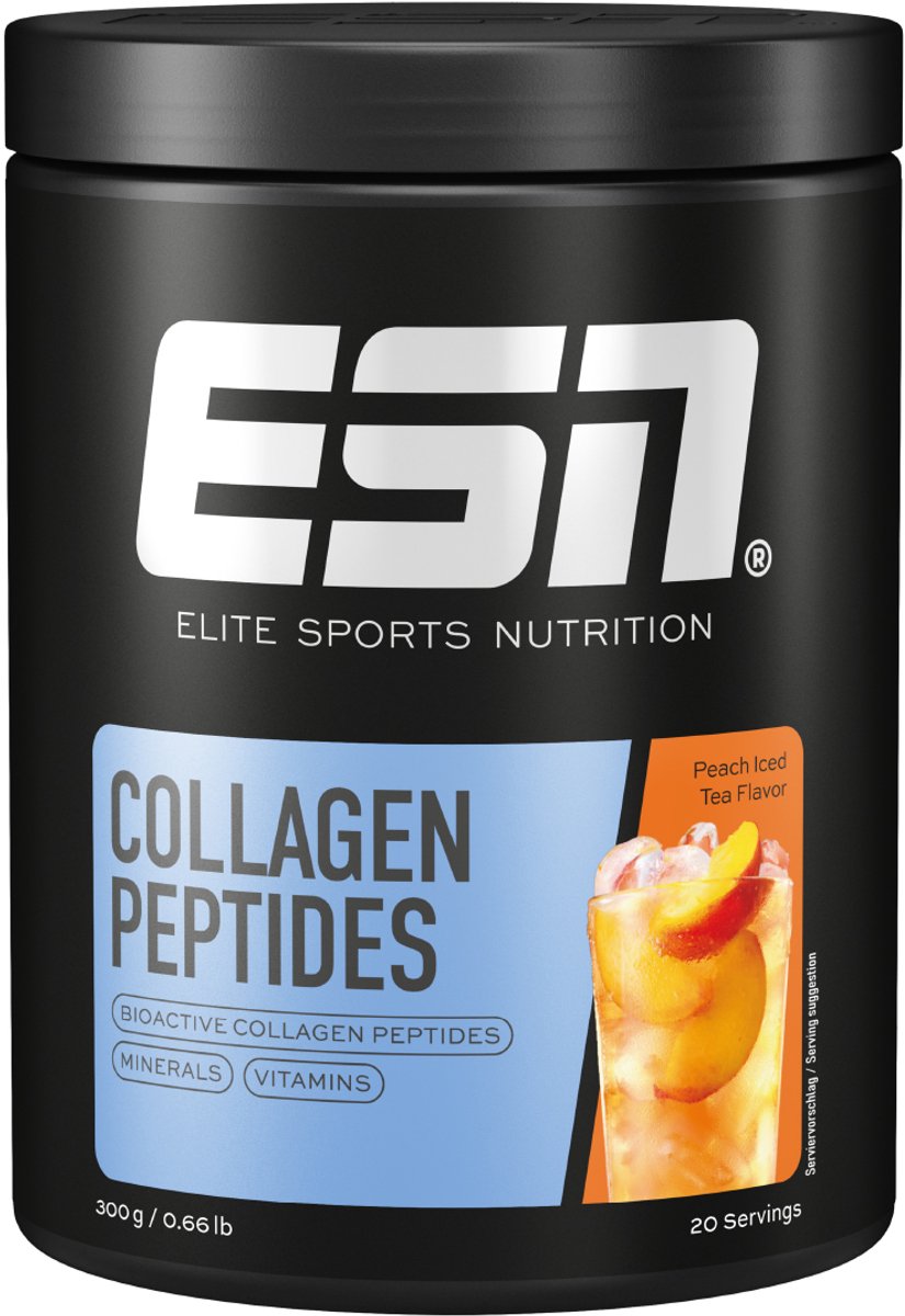 ESN Collagen Peptides, Peach Iced Tea, 300 g – 20 Porties Collageenpoeder met Vitamine C & Mineralen