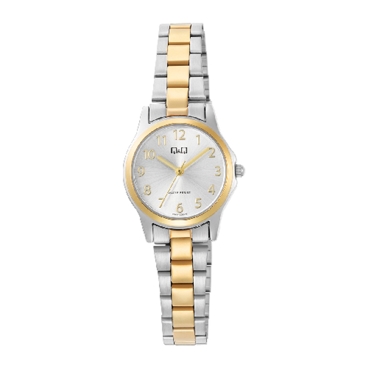 QQ-dameshorloge-model c56a-006py-goudkleurig-zilverkleurig-bicolor-verstelbare band-duidelijke wijzerplaat- 3 bar waterdicht-diameter 24.5 mm