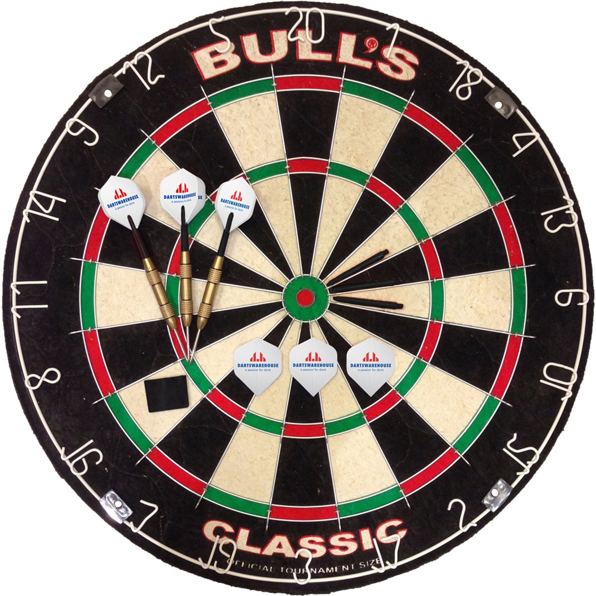 Darts Warehouse Starters Set - Dartbord (Bulls Classic) & Ophangset - 19g Dartpijlen - Shafts + Flights - Darten - Cadeau vader