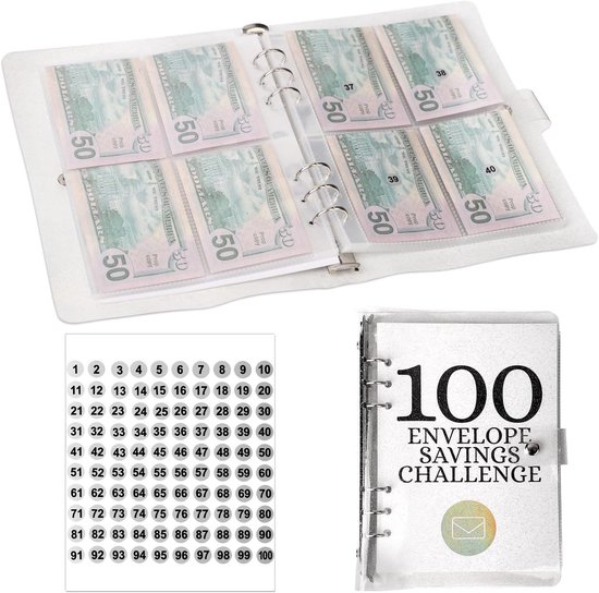 Spaarboek met uitdagingen, 100 enveloppen, spaarmap, geld uitdaging boek, geld envelop map, budget tracker boek, spaaruitdaging met enveloppen, budgetmap met enveloppen, geldenvelop