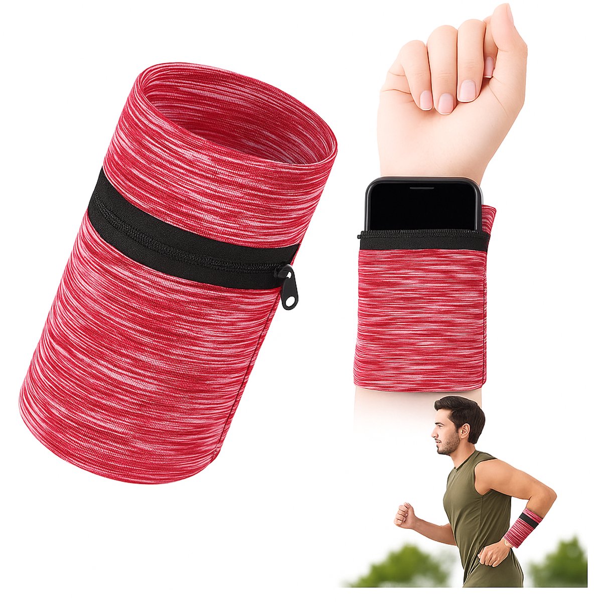 Pols Portemonnee Met Rits I Wrist Wallet I Running Polsband I Smartphone Opbergen I Running Armbelt I 2 Vakken I Roze Patroon