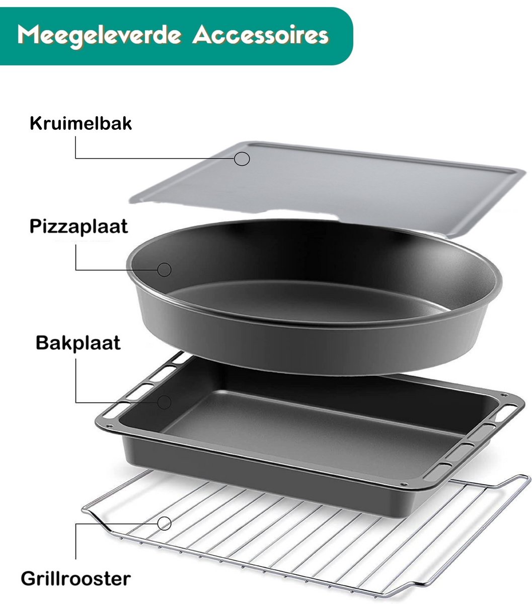 Merkador Vrijstaande Oven - 40 Liter - 1600 Watt - RVS Afwerking - Hetelucht - Gemakkelijk Schoon Te Maken Geëmailleerde Binnenruimte - Kruimelbak – foto 6