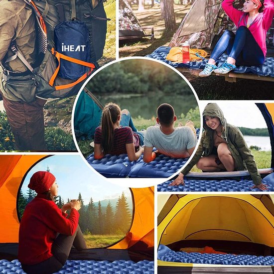 Luchtbed - Slaapmat - Campingbedje - Slaapmatten - Luchtbed met Ingebouwde Pomp - Slaapmatje - 1 Persoons - Oranje + marineblauw van Merkloos — afbeelding 3