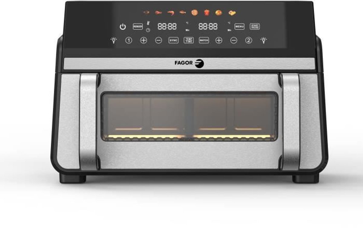 FAGOR Olievrije Friteuse - Airfryer FG10AF - Inhoud 11L - Dubbele 5,5L Tanks - Verwijderbare Verdeler - 2200W