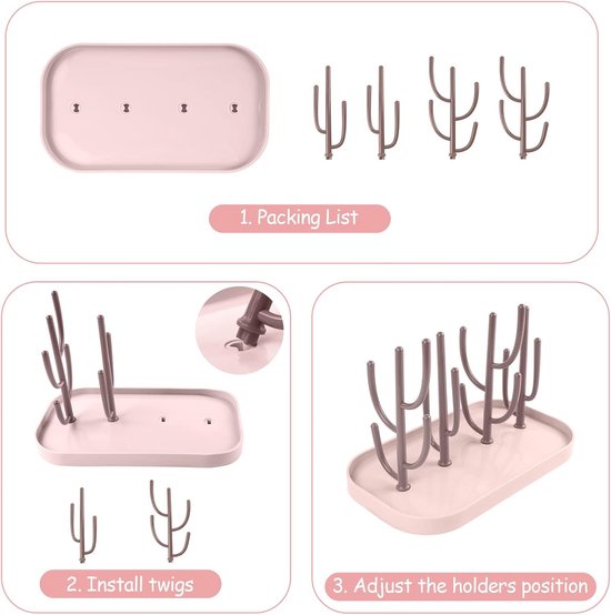 Afdruiprek voor babyflessen - Verwijderbaar bekerrek - Multifunctioneel droogrek voor flessen, spenen en bekers - Herbruikbaar babyflessenrek - 25,5*14,5*19cm — afbeelding 3