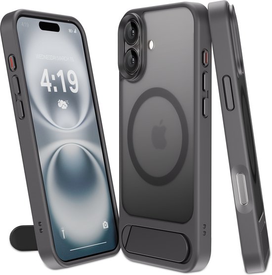 My Case Hoesje – Geschikt voor iPhone 16 - Geschikt voor MagSafe – Telefoonstandaard – Zwart - Stijlvol, Shockbestendig, Praktisch