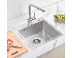 Auralum max Spoelbak 45 x 45 cm - Met Kraangat - Spoelbak Keuken - Spoelbakken Keuken - Keuken Gootsteen - Keuken Gootsteen met Sifon en Afvoerzeefje - RVS