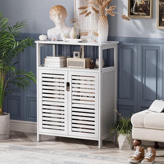 BonVache Keukenkast, hoog model, hoekkast, smal badkamerkastje, hoekrek met 4 deuren en 5 legplanken, 165 cm opbergkast van hout, hoge kast voor keuken, woonkamer, eetkamer, bruin