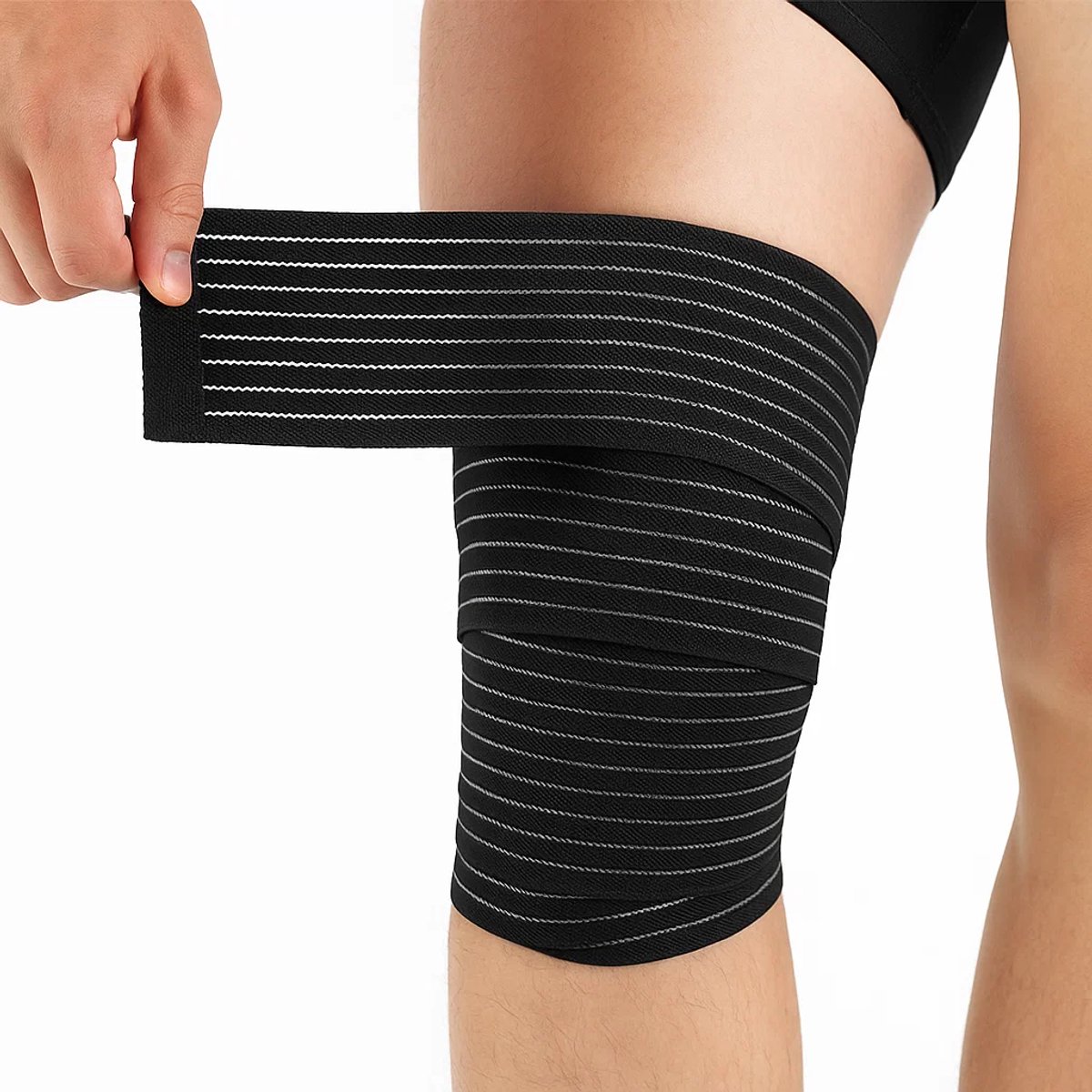 Compressie Wrap Knie / Enkel / Elleboog – Verstelbare Sport Bandage – Ademend & Elastisch – Knieband, Enkelband & Elleboog Support – 100 cm – Zwart – 1 Stuk