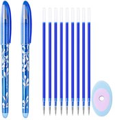 Uitgumbare Pennen 13-Delig I Balpennen I Gel Pen I 0.5mm Balpen I Blauw Inkt I 2 Pennen + 1 x Gum + 10x Penvulling