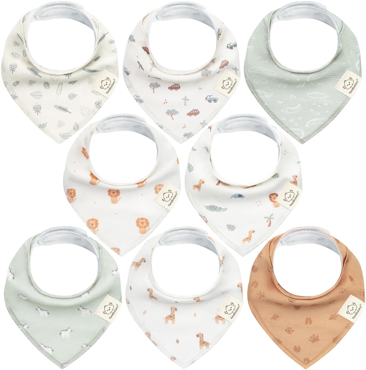 Image of 8-pack babybandana-slabbetjes voor jongens en meisjes - Unisex babybandana-slabbetjes, superabsorberende babybandbetjes, biologische katoenen babyslabbetjes, babybandbetjes voor baby's, kwijlslabbetjes (Wilderness)
