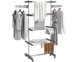 HOMCOM-Wäscheständer-Edelstahl, ABS-142L x 55B x 172H cm-Grau
