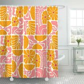 Orange à carreaux Vintage des années 70 fleur rideau de douche rétro hippie coloré groovy minimal esthétique tissu Rideaux de bain ensemble Plaid Girls lavable Bathro | FR