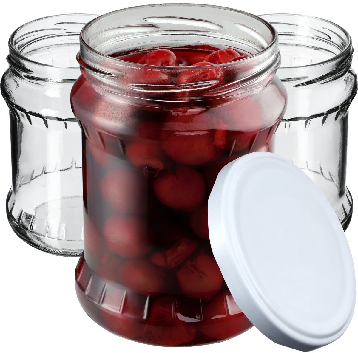 KADAX Inmaakpotten, 500 ml, bewaarpotten met schroefdeksel, inmaakpotten, jampot, voorraadpot, conservenglas, ronde potten (wit, 8 stuks)