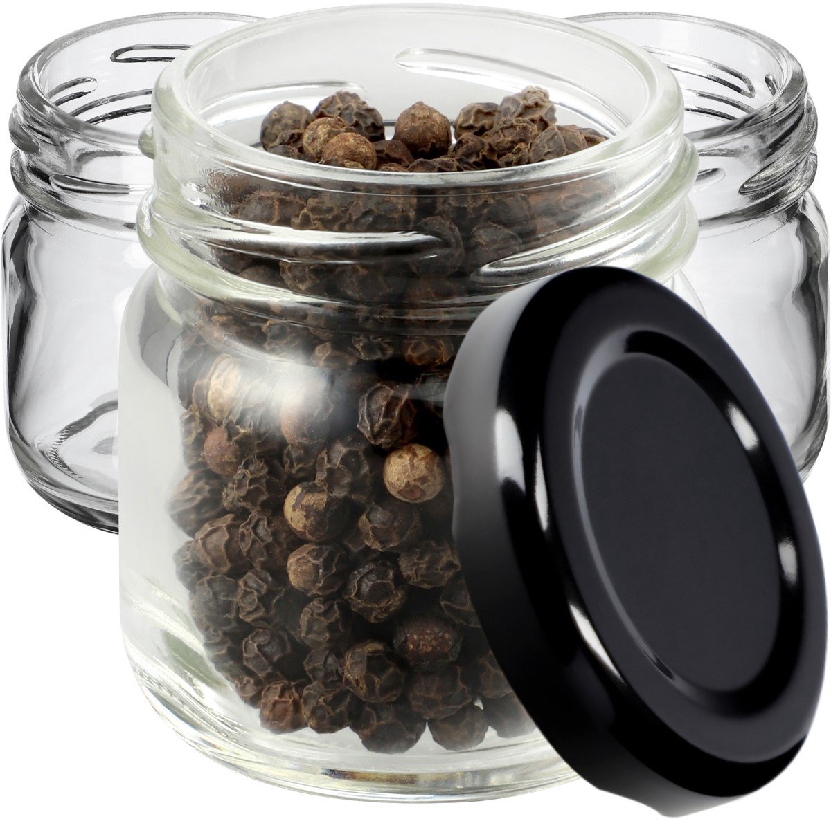 KADAX Weckpotten, 40 ml, mini-inmaakpotten, kruidenpotjes met schroefdeksel, inmaakglas, testpotten, jampotten, mini-honingpotten, ronde potten (10 stuks, zwart deksel)
