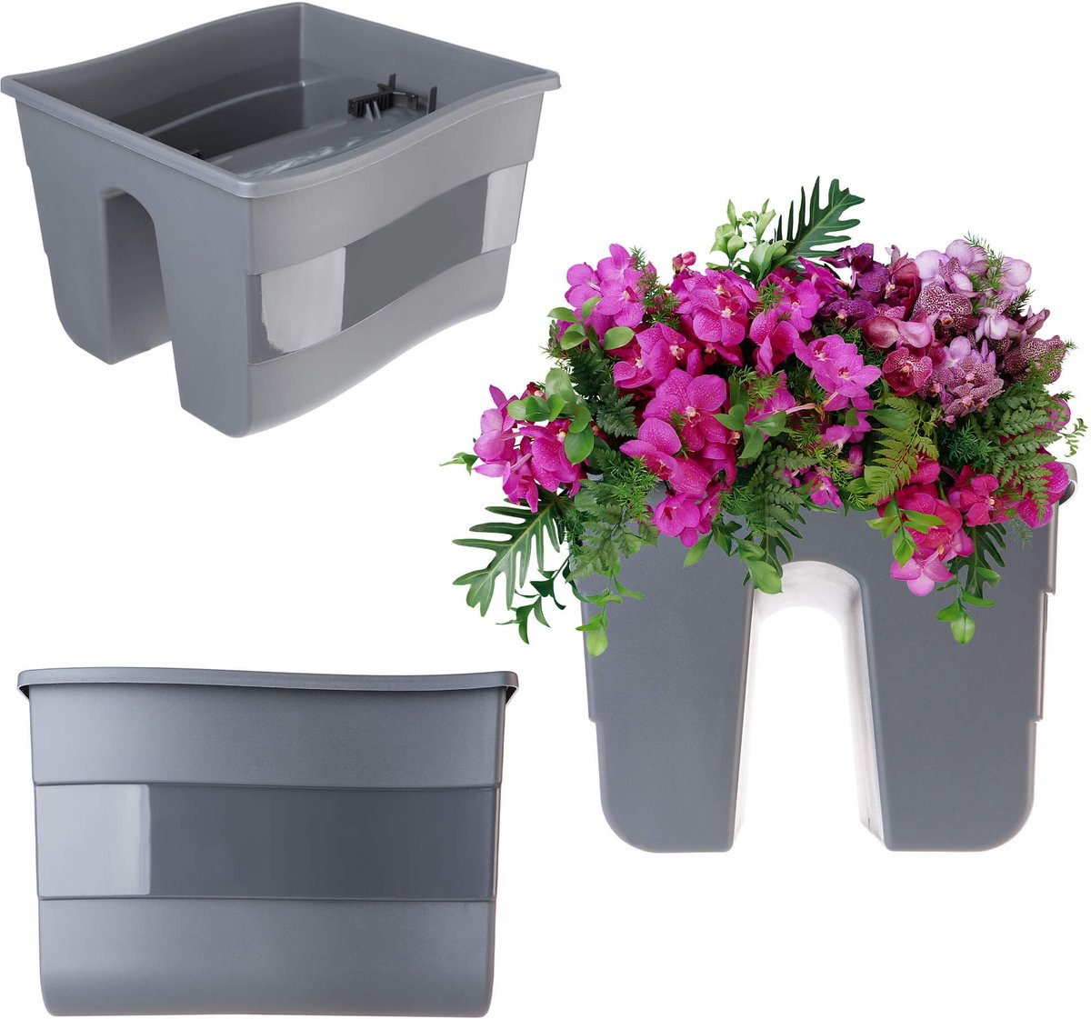 KADAX Balkonrelingpot met tweezijdige instelbare handgreep, 30 x 28 x 20 cm, balustrade, balkonbloembak, plantenbak, plantenbak, ideaal voor bloemen en planten, antraciet