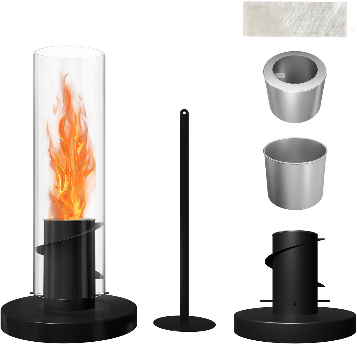 Aufun Bio-ethanol haard, Ethanol tafelhaard, Vrijstaande decoratieve haard, Staande haard, Premium tafelhaard van roestvrij staal en glas, 40x10cm, Zwart