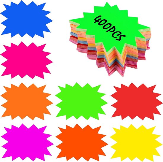 400 stuks fluorescerende ster verkoop borden - 8 kleuren Starburst ...