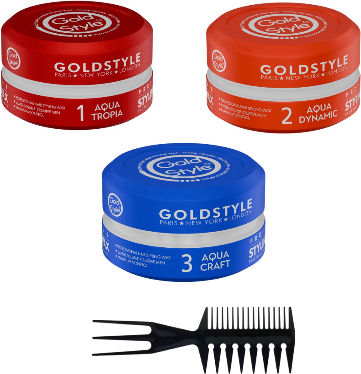 Gold Style Haarwax Set – 3 Verschillende Styling Waxen (3 x 150 ml) + Styling Kam - Haar Wax Mannen - Haar Wax