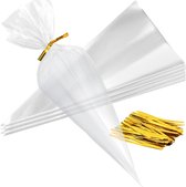 Feestio Uitdeelzakjes Puntzak - 200 Stuks - Snoepzakjes - Traktatie Zakjes Kinderfeestje - Cellofaanzakjes Transparant - Cadeauzakjes - Snoepzak