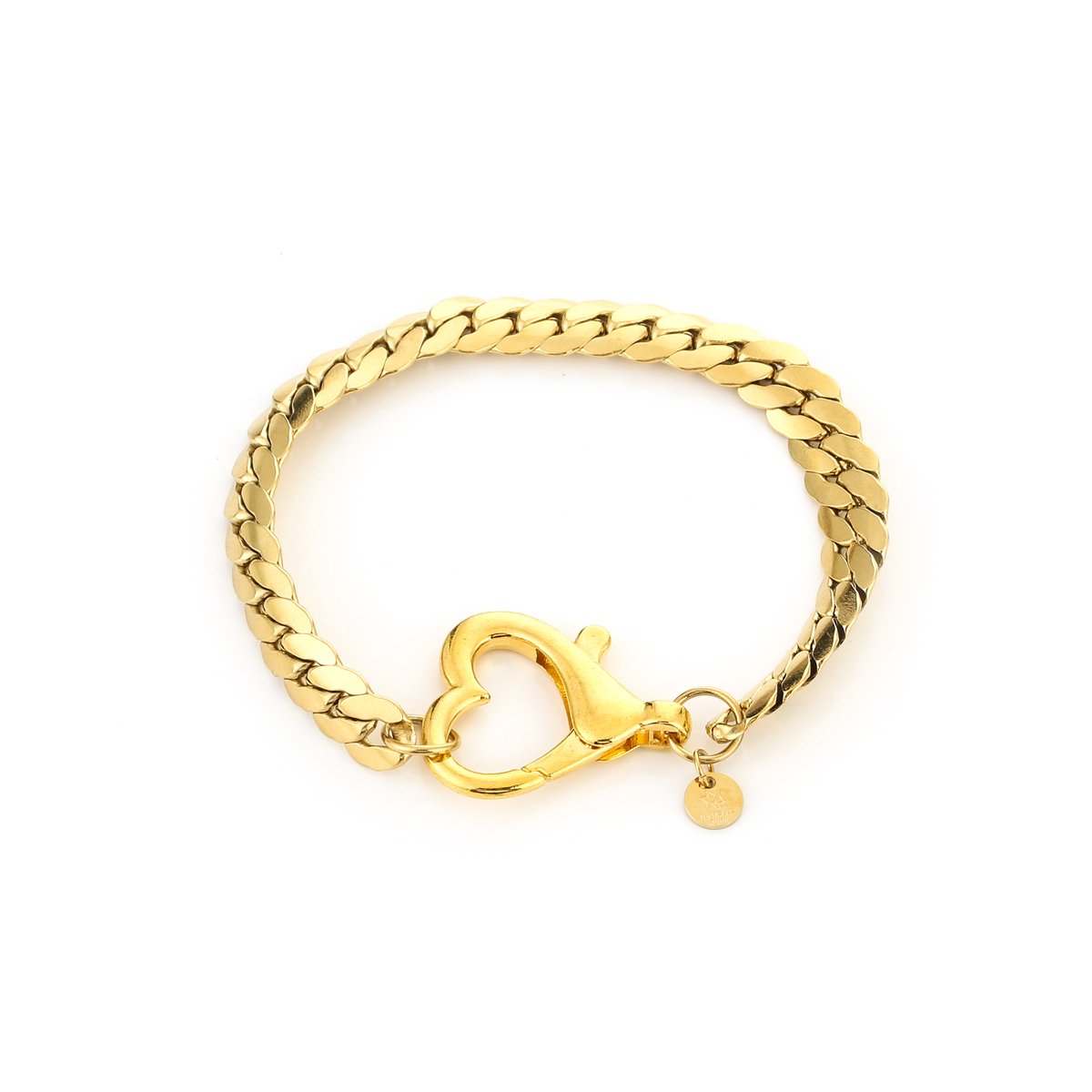 Schakel armband met hart slot (sluiting is goldplated)