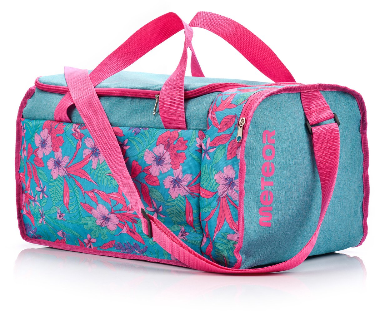 Meteor Widar - Fitness tas - Sportuitrusting - Ideaal voor sportschool en training - Blauw / Roze Bloemen