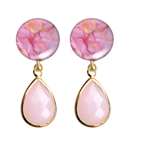 Clip oorbellen -Mosi Jo -roze -hanger- geen gaatje- lang- Charme Bijoux