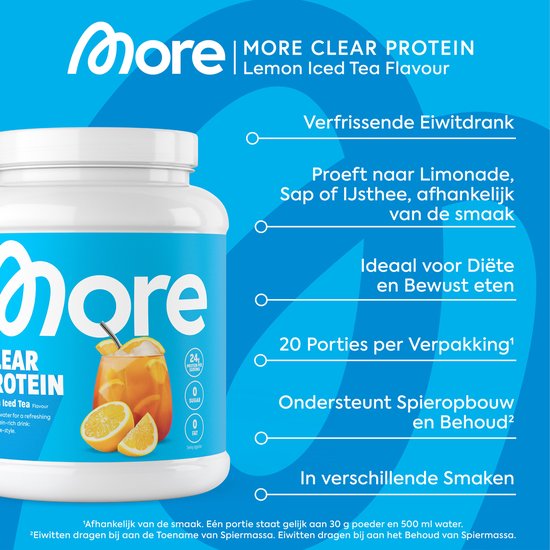 MORE NUTRITION Clear Whey Isolate Proteine Poeder, Peach Iced Tea, 600 g, 20 Porties Heldere Wei Poeder - Lactosevrij Eiwitshake van Merkloos — afbeelding 2