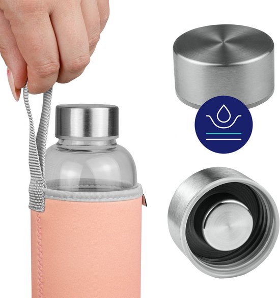 LETREEN 1L/1000ml Classic Glazen Drinkfles, Draagbaar,Bpa-vrij, Voor Onderweg, Sportfles, Glas, Waterfles Voor Het Meenemen Van Koude Warme Dranken Met Neopreen Tas