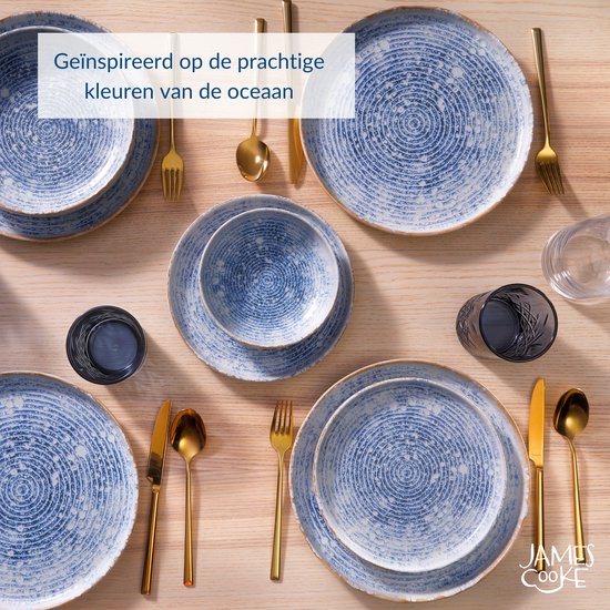 James Cooke - Serviesset - Azure Vintage - 6 persoons - Blauw/Wit - Stoneware - Bordenset - 24-delig — afbeelding 5