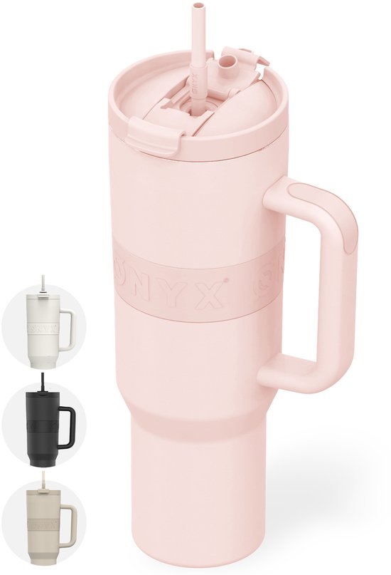 Gourde ONYX avec paille 1 litre - Gourde pour Enfants et Adultes - Gourde isotherme en acier inoxydable - Gourde motivante - Gobelet pour École - Pink Candy
