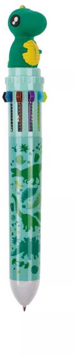 Groene dino pen met 10 kleuren – dinosaurus balpen Groen – multicolor – kinderen