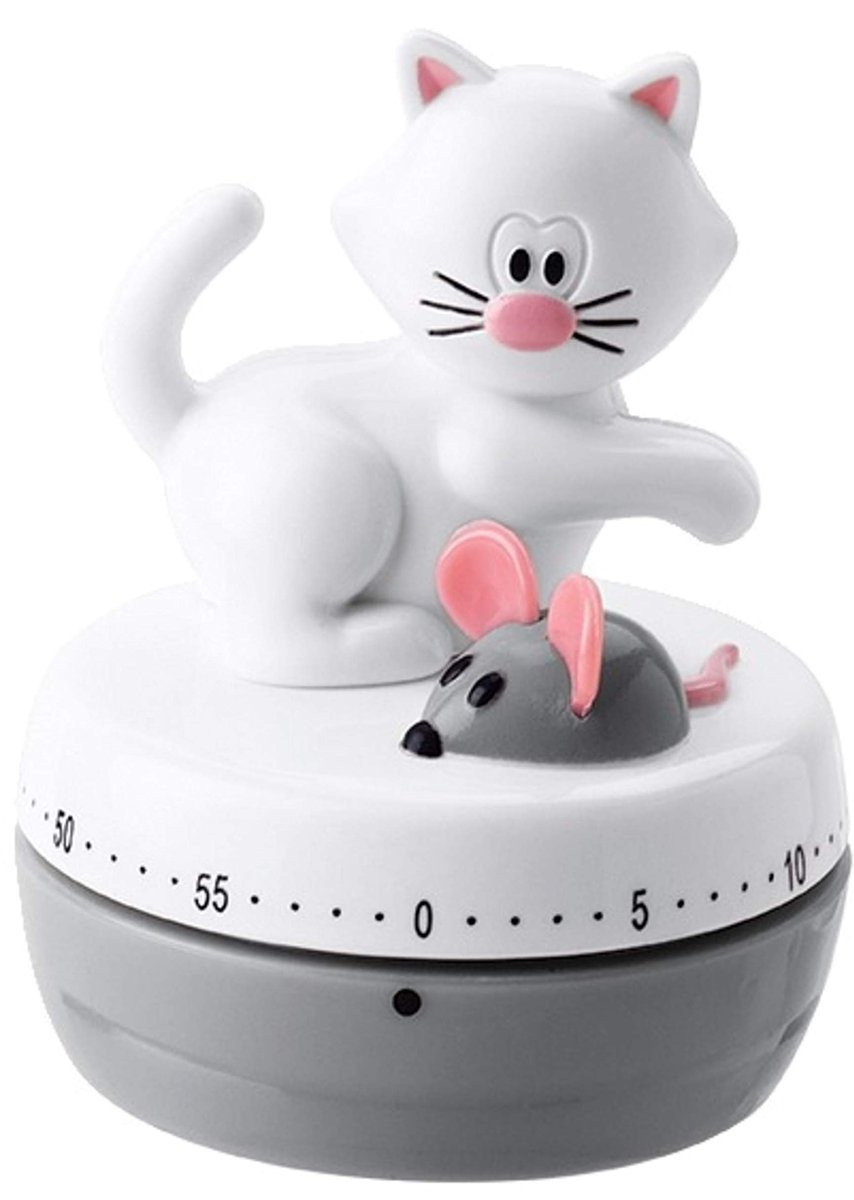Ibenzoa® Mechanische Keukentimer Miau in Kleurrijk Kunststof Design, 60 Minuten, 15x10x8 cm