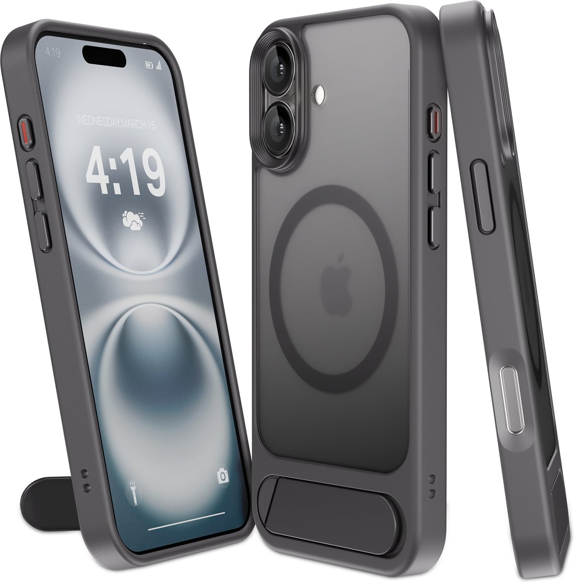 My Case Hoesje – Geschikt voor iPhone 16 Plus - Geschikt voor MagSafe – Telefoonstandaard – Zwart - Stijlvol, Shockbestendig, Praktisch