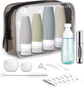 Boxed Reisflesjes met Etui - 12 Delig - Reisset - Reisflesjes Handbagage 100ML - Siliconen Reisflacons - Reis Flesjes Navulbaar - Reisaccessoires - Cosmetica Potjes - Incl. Parfumverstuiver