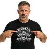 T-shirt - unisex - zwart - Vintage - Limited Edition - Aged to Perfection - geboortejaar 1977 - BIO Katoen - verjaardag en feest - cadeau - maat XL