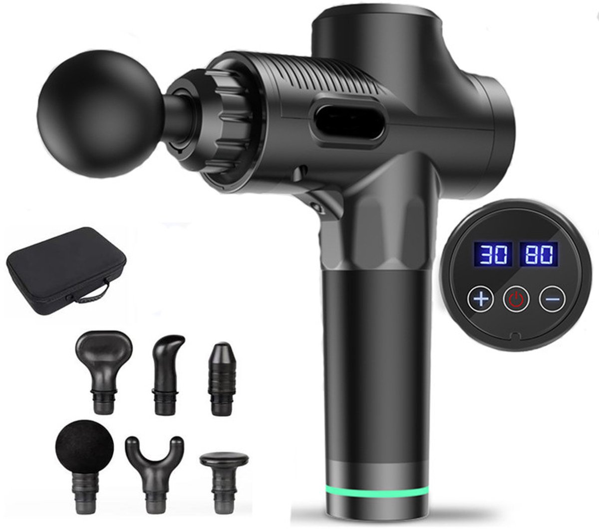 Massage Gun - Massage Apparaat - Massage Pistool - Inclusief Koffer en 6 Opzetstukken - Krachtig en Draadloos - Extra Krachtig en Stil - Sport en Relax Massage Apparaat - Professioneel - Fitness - Moederdag Cadeautje - Zwart