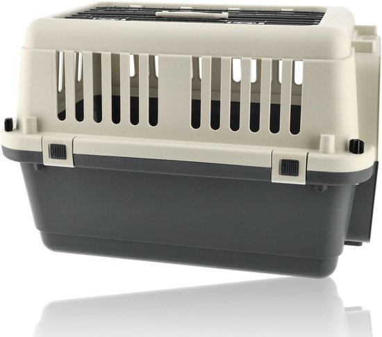 NAIZY Transportbox hond, 67 x 51 x 58,5 cm, hondentransportbox, reizen & transport, vliegtuigbox met metalen deur en ventilatiesleuven, raam, hondenbox, belastbaar tot 12,5 kg, incl. roze pads