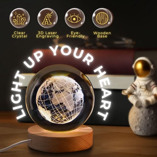 3D Kristallen Bal Universe - Nachtlampje - LED Glas Licht Hologram lamp met Massief Houten Basis - Nachtlamp - Cadeau idee - Verlichting - USB aansluiting - Woondecoratie van Merkloos — afbeelding 2