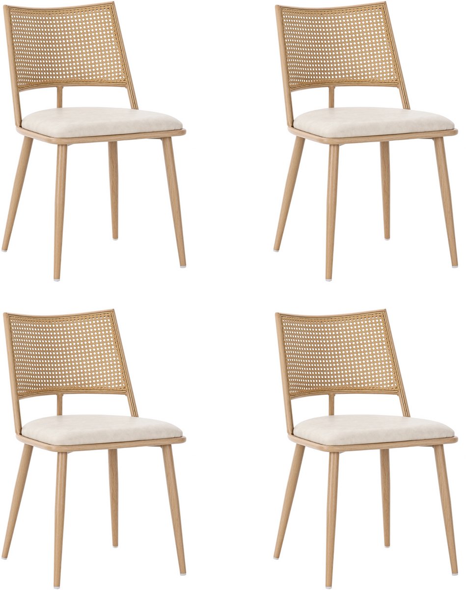 PU eetkamerstoelen - set van 4 - rotan rugleuning - woonkamer - slaapkamerstoel - beige