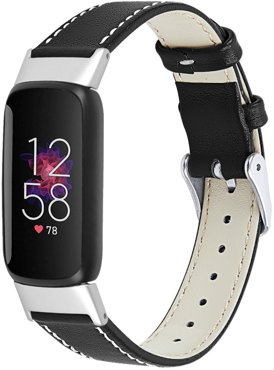 Strap-it Modern leren bandje met gespsluiting - geschikt voor Fitbit Luxe (zwart)