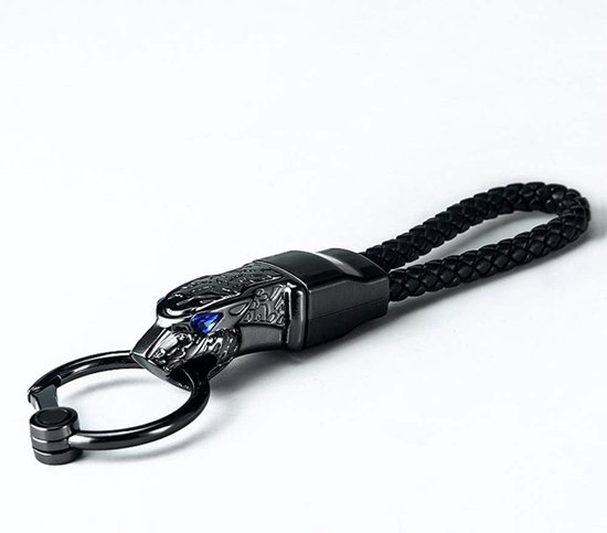 Porte-clés de Luxe Porte-clés Cuir Métal noir yeux bleus -- Cadeau de Luxe